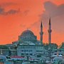 Istanbul-New Mosque from the Bosphorus at sunset